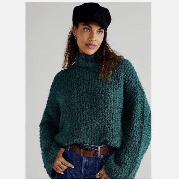 Free People Sweaters - Free People Canyon Green Fuzzy Turtleneck Pullover Sweater